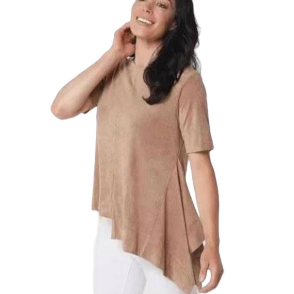 Laurie Felt Camel Tan Faux Suede Top Medium